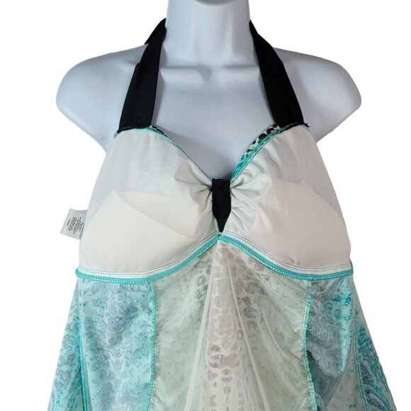 Catalina Halter Tankini Green Brown 2X Animal Print Ruched TieDye No Wire Plunge - Picture 6 of 8